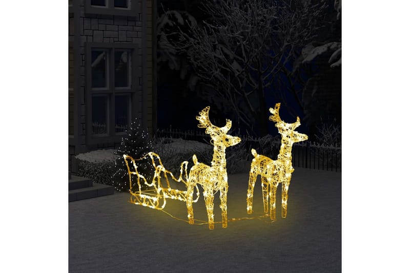rensdyr og kane juledekoration 160 LED'er 130 cm akryl - Hvid - Julelys udendørs