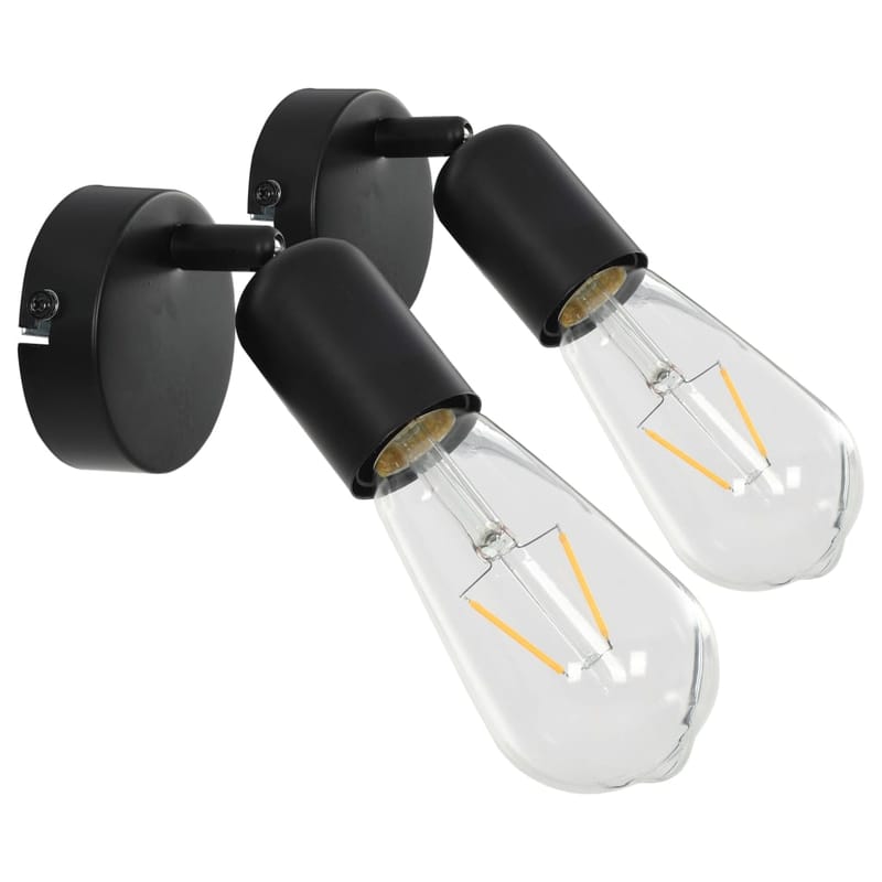 Spotlamper 2 Stk. Med Glødep�ærer 2 W E27 Sort - Sort - Spotlights & downlights - Vægspotlight