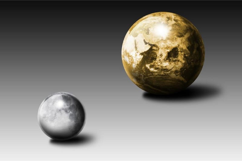 Gold Moon And Earth Illustration Sort/Guld/Grå - 50x70 cm - Space & astronomi plakat - Posters & plakater - Børneplakater