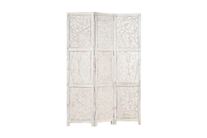 3-panels rumdeler håndskåret 120x165 cm massivt mangotræ hvi - Hvid - Skærmvæg - Rumdelere