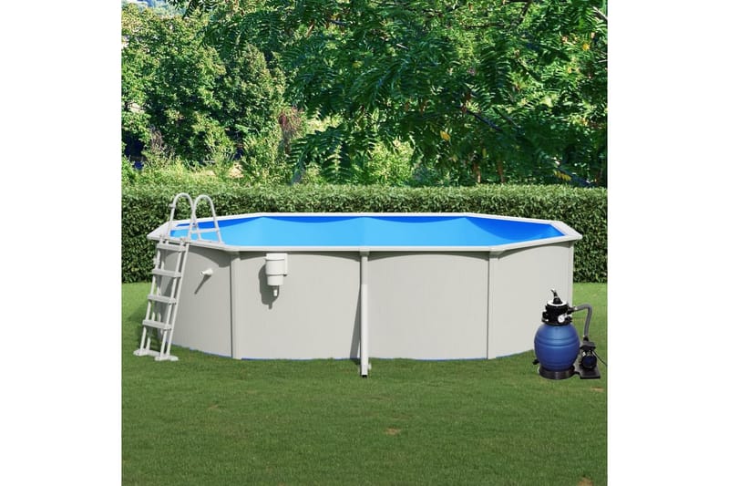 swimmingpool med sandfilterpumpe og stige 490x360x120 cm - Fritstående pool