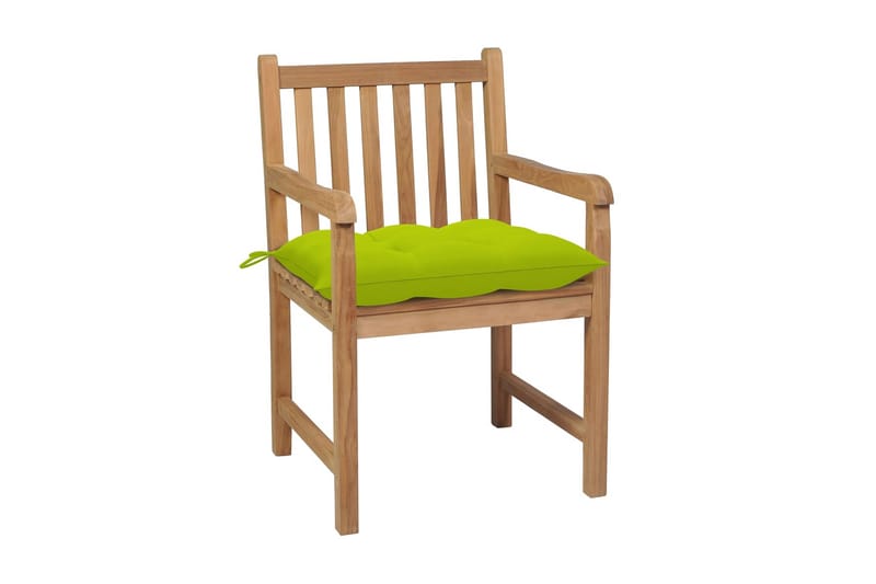 havestole 8 stk. med lysegrønne hynder massivt teaktræ - Brun - Spisebordsstole udendørs - Altanstole