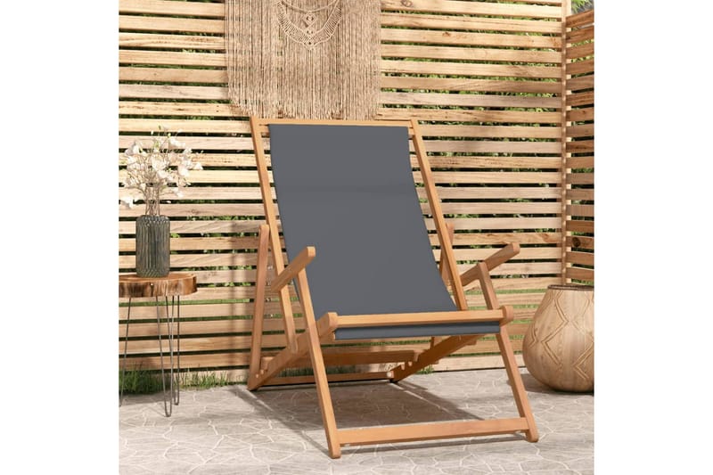 beBasic foldbar strandstol massivt teaktræ grå - Strandstol - Strandstole & campingstole