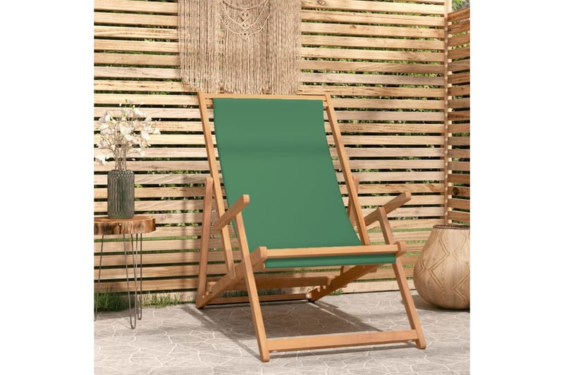 beBasic foldbar strandstol massivt teaktræ grøn - Strandstol - Strandstole & campingstole