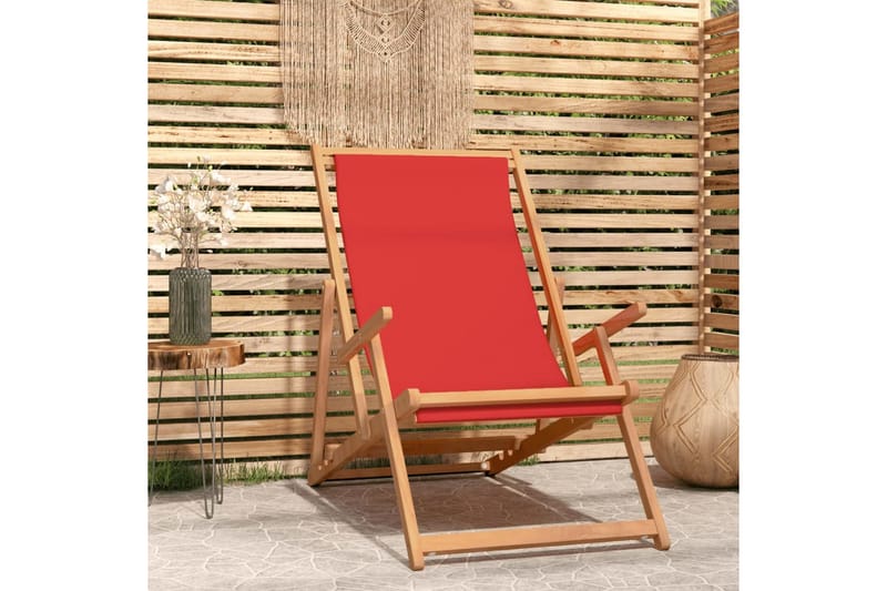 beBasic foldbar strandstol massivt teaktræ rød - Strandstol - Strandstole & campingstole
