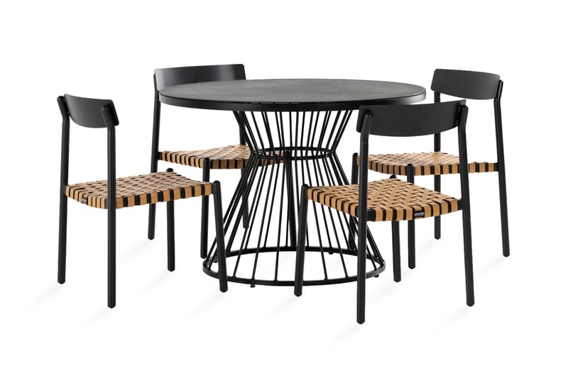 Cage Spisebordssæt + 4 spænde Spisestole - Sort - Havesæt