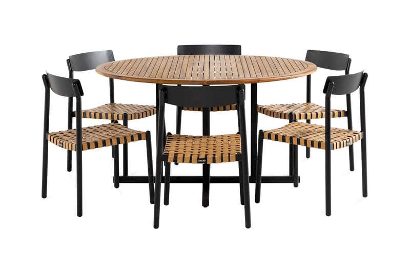 Lines Spisebordssæt + 6 spænde Spisestole - Sort - Havesæt