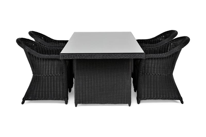 Marcus Spisebordssæt 200 + 4 Light Lænestole m Hynde - Sort - Havesæt