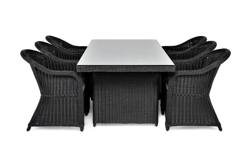 Marcus Spisebordssæt 200 + 6 Light Lænestole m Hynde - Sort - Havesæt