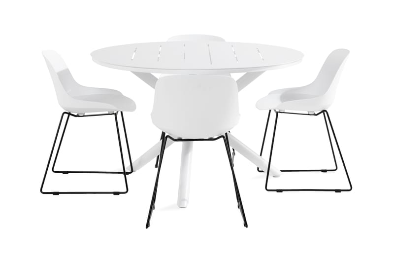 Space Spisebordssæt 120 Rundt + 4 Lecce Spisestole - Sort / hvid - Havesæt