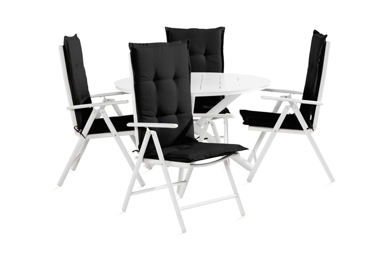 Space Spisebordssæt +4 Maggie Positionstol med Hynde - Hvid / grå / sort - Havesæt