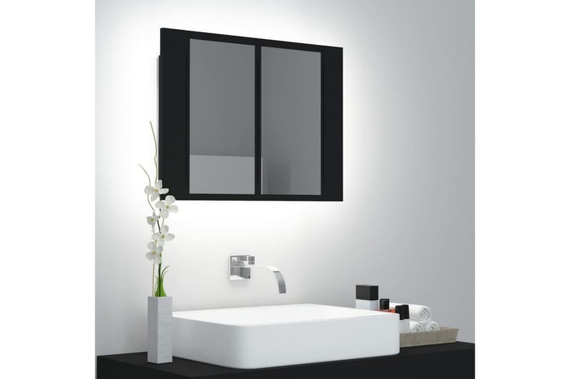 badeværelsesskab m. spejl + LED-lys 60x12x45 cm sort - Sort - Spejlskabe