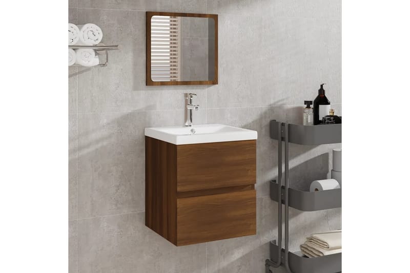 beBasic badeværelsesskab med spejl konstrueret træ brun egetræ - Brun - Badeværelsesskab