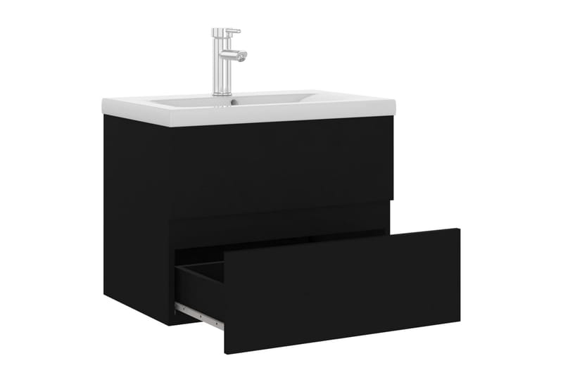 vaskeskab med indbygget håndvask spånplade sort højglans - Sort - Underskab badeværelse