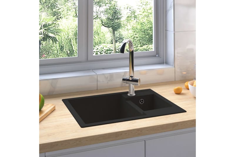 Dobbelt Køkkenvask Med Overløbshul Granit Sort - Sort - Lille håndvask