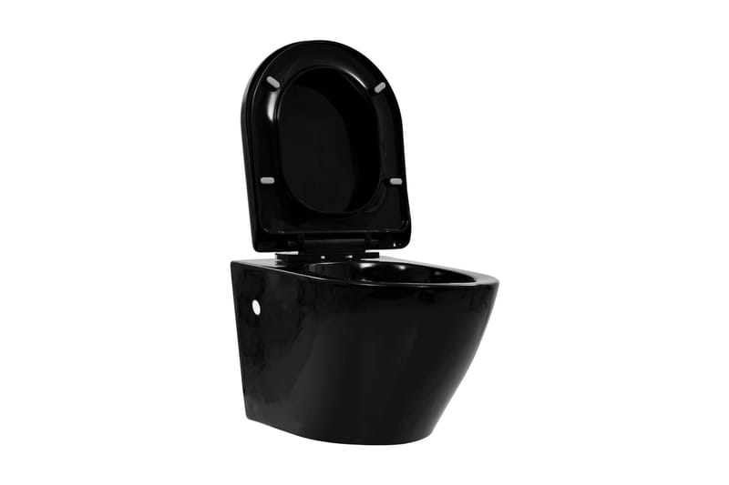 væghængt toilet uden kant keramik sort - Sort - Væghængt toilet