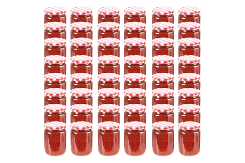 Syltetøjsglas 48 Stk. Med Hvide Og Røde Låg 230 Ml - Rød - Opbevaringsbøtte - Opbevaring til småting - Dåser & syltetøjsglas