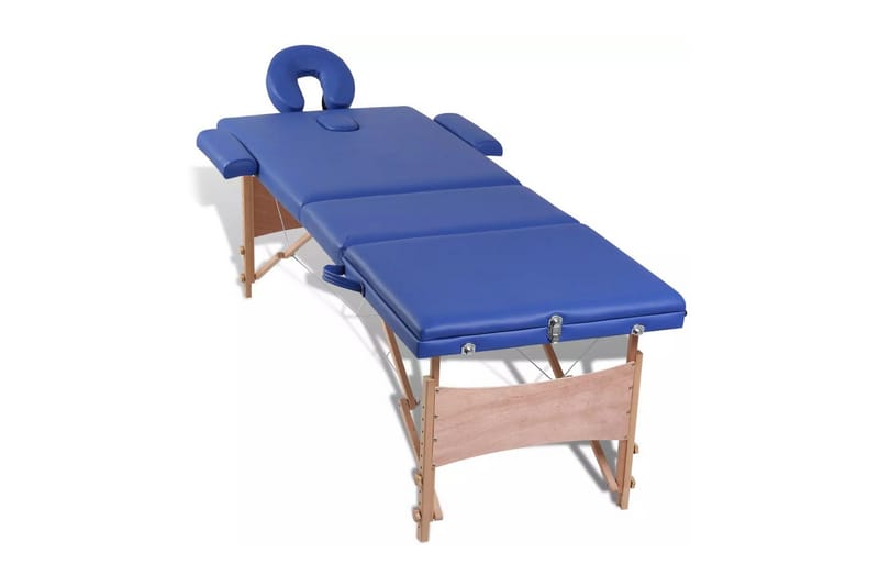 Blå sammefoldeligt massagebord, 3 zoner med træramme - Blå - Massagebord