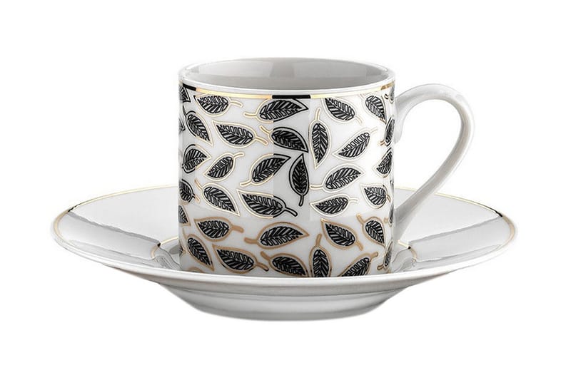 Adine Porcelæn Kaffeservice 12 Dele Porcelæn - Hvid/Sort - Kaffekopper - Porcelæn - Kopper