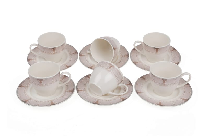 Adine Porcelæn Teservice 12 Dele Porcelæn - Hvid/Sølv - Kaffekopper - Porcelæn - Kopper