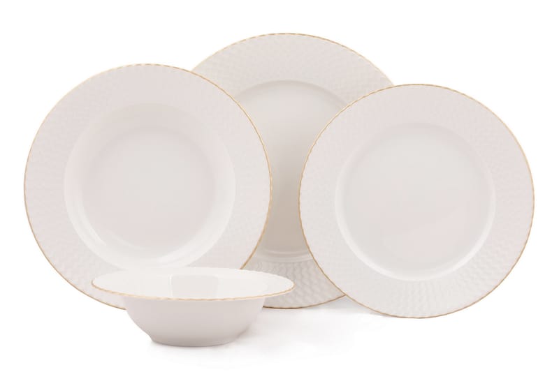 Adine Porcelæn Middagsservice 24 Dele Porcelæn - Hvid/Guld - Porcelæn - Tallerkener - Porcelæn service