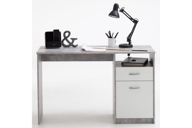 FMD skrivebord med 1 skuffe 123x50x76,5 cm betongrå og hvid - Grå - Skrivebord
