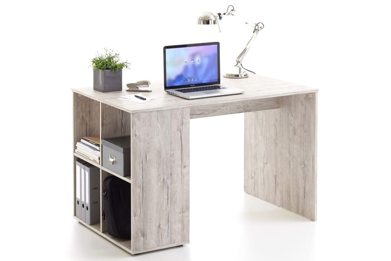 FMD skrivebord med sidehylder 117x73x75 cm sand-egetræsfarve - Brun - Skrivebord