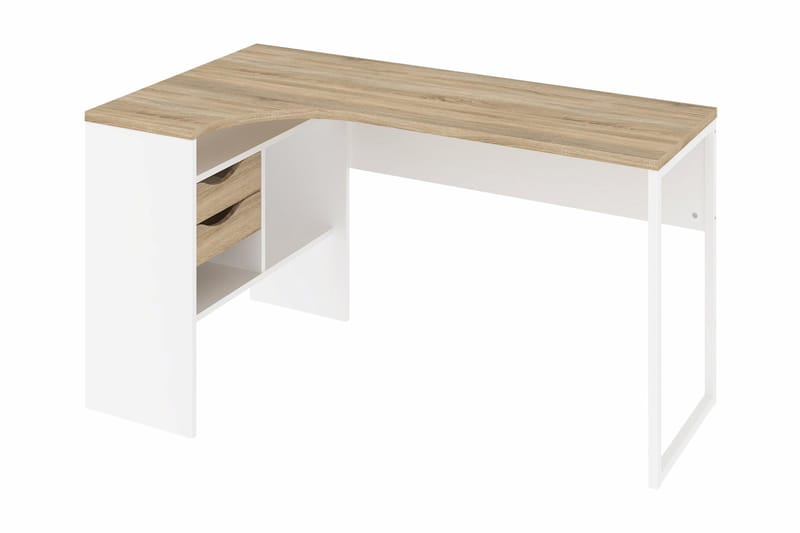 Function Plus Hjørneskrivebord 145 cm m Opbevaring Skuffer+H - Egefarvet/Hvid - hjørneskrivebord