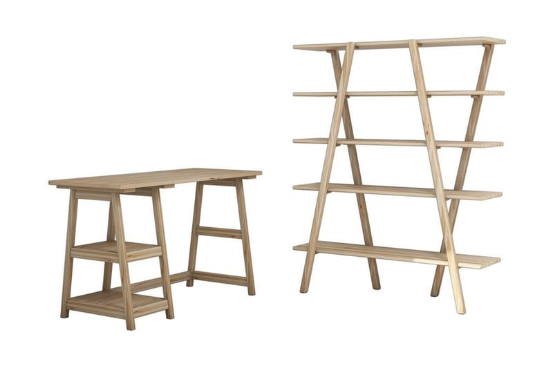 Puqa Design Skrivebord 120 cm med Opbevaring Hylder - Lyst Træ - Skrivebord