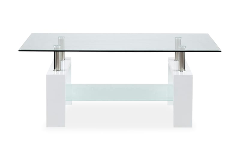 Faxberg Sofabord 110 cm med Opbevaring Hylde - Glas/Hvid/Krom - Sofabord - Sofabord med opbevaring
