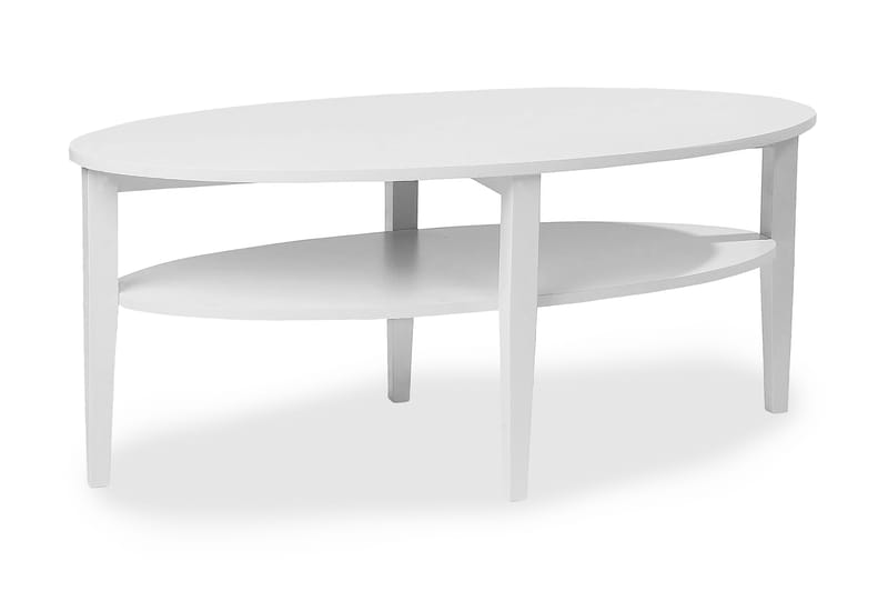 Nybro Sofabord 120 cm Ovalt med Opbevaring Hylde - Hvid - Sofabord - Sofabord med opbevaring