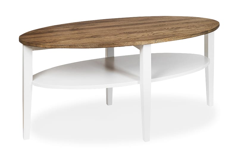 Tranås Sofabord 120 cm Ovalt med Opbevaring Hylde - Eg/Hvid - Sofabord - Sofabord med opbevaring