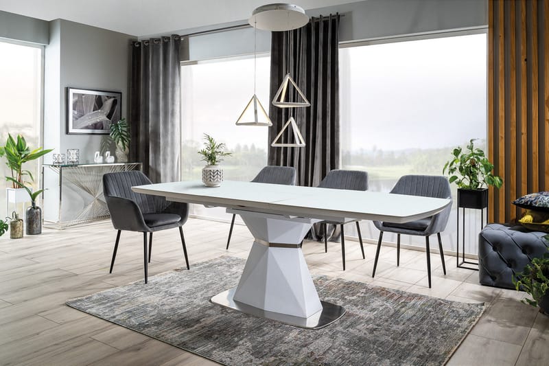Alafia Udvideligt Spisebord 160 cm - Glas/Hvid Mat Lak - Spisebord og køkkenbord