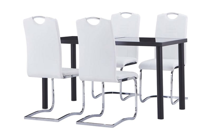 Spisebordssæt 5 Dele Kunstlæder Hvid - Spisebordssæt