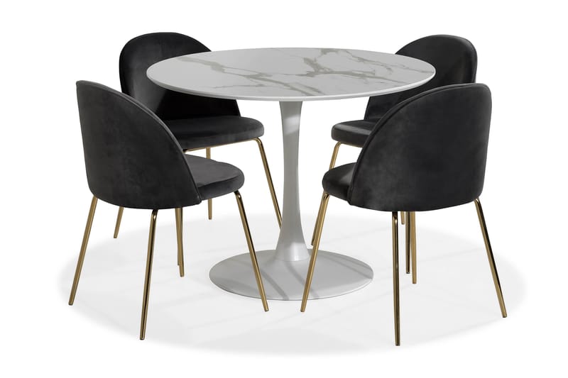 Caitly Spisebordssæt med 4 st Felipe Spisebordsstol - Hvid - Spisebordssæt