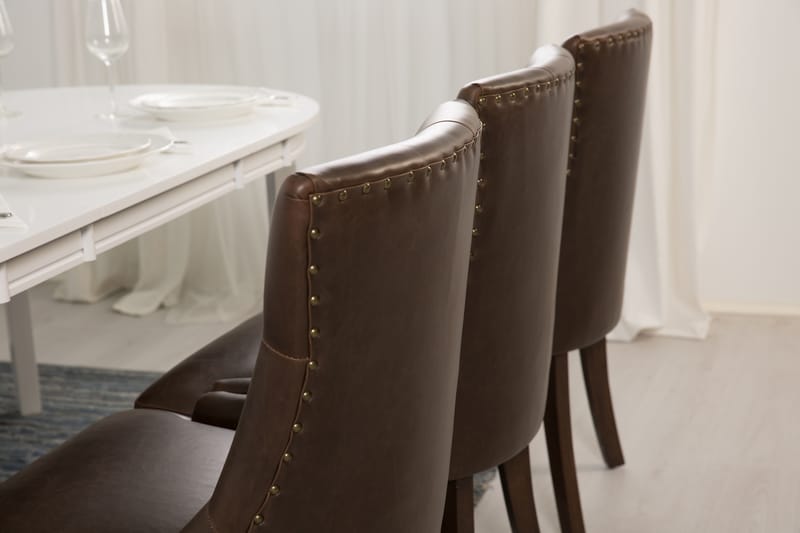 Läckö Spisebordssæt Hvid - 6 Tuva stole PU - Spisebordssæt