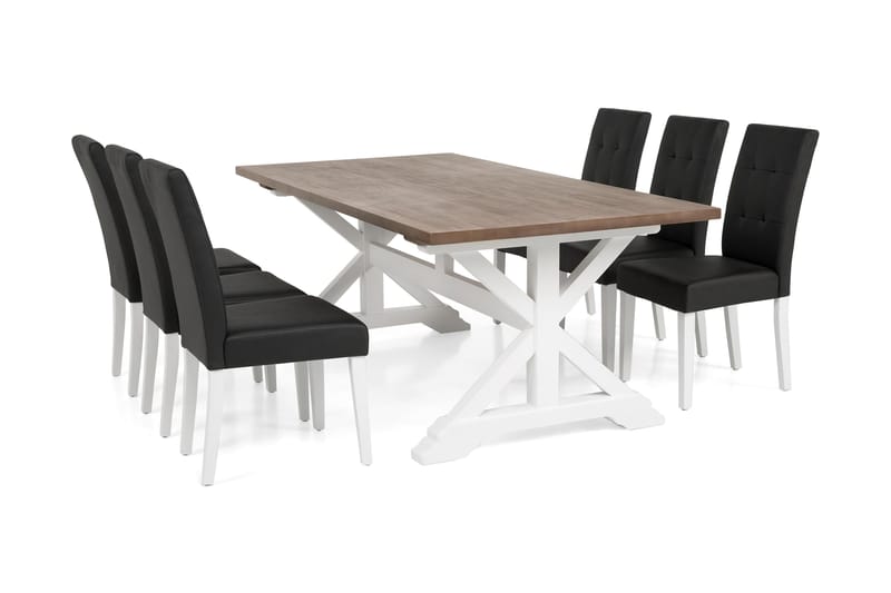 Lyon Udvideligt Spisebordssæt 200 cm med 6 Viktor Stol - Natur/Hvid/Sort - Spisebordssæt