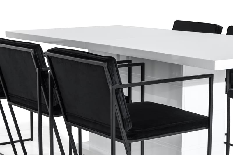 Ratliff Spisebordssæt 200 cm med 6 Indy Stol - Hvid/Sort - Spisebordssæt