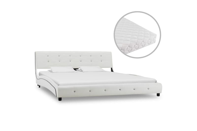 seng med madras 160 x 200 cm kunstlæder hvid - Komplet sengepakke - Boxmadras & boxseng