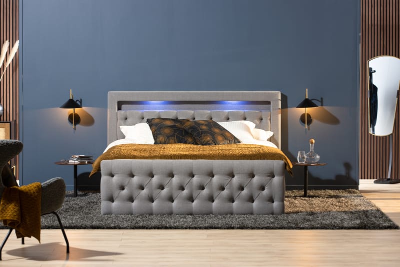 Francisco sengepakke 180x200 med opbevaring - Grå - Komplet sengepakke - Seng med opbevaring