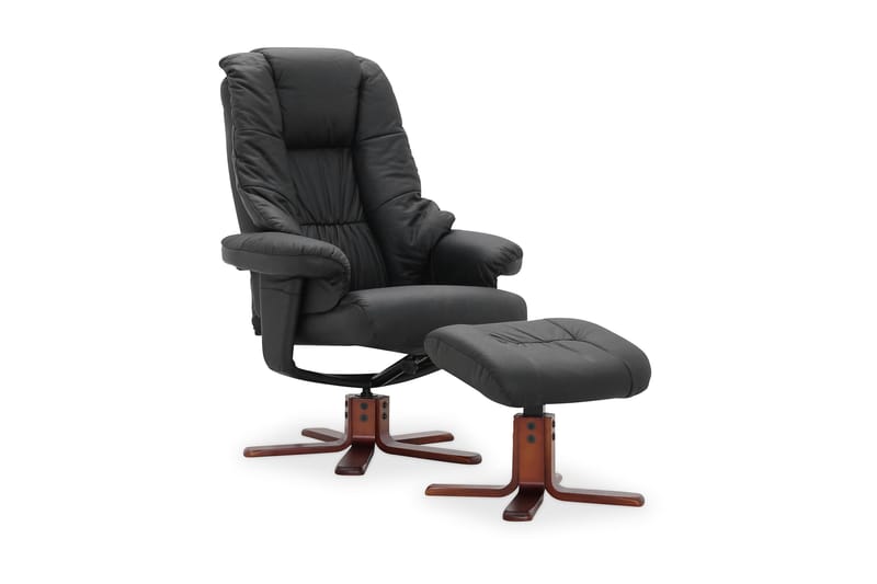 Comfy Lænestol med Rotation Læder/PVC - Sort - Læderstol - Lænestole - Lænestol med fodskammel