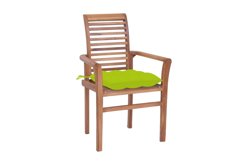 spisebordsstole 8 stk. med lysegrønne hynder massivt teaktræ - Brun - Spisebordsstole & køkkenstole - Armstole