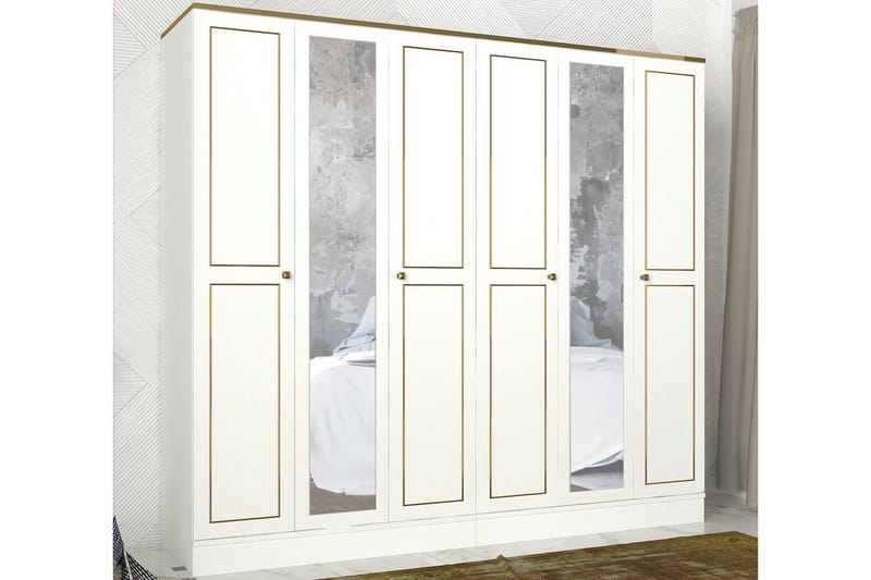 Kodra Garderobe 210 cm - Hvid|Guld - Garderobeskabe - Garderobeskab & klædeskab