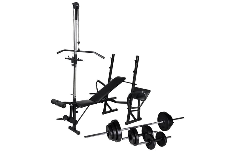 træningsbænk m vægtstativ, vægtstang- og håndvægtsæt 30,5kg - Crossfit udstyr - Træningsbænk & bænkpresbænk