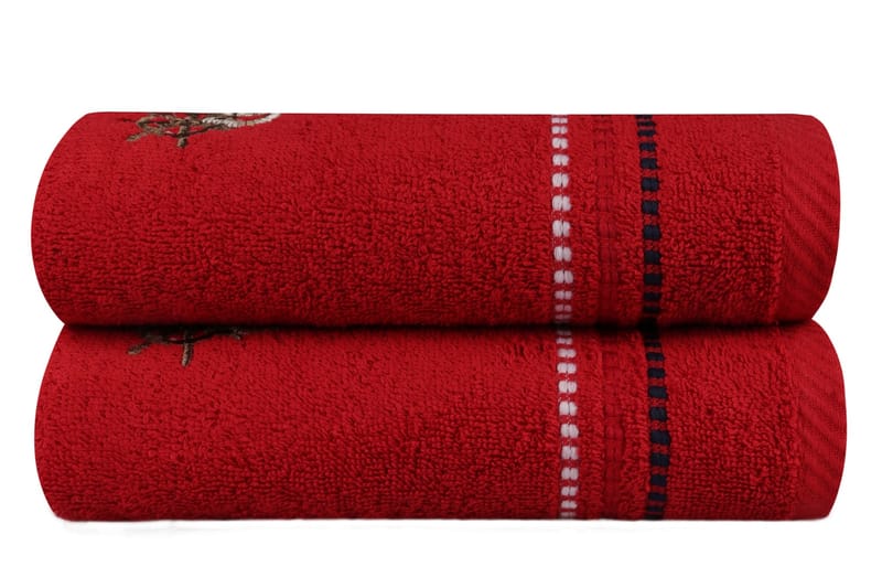 Hobby Håndklæde 50x90 cm 2-pak - Rød/Mørkeblå/Hvid/Beige - Håndklæder