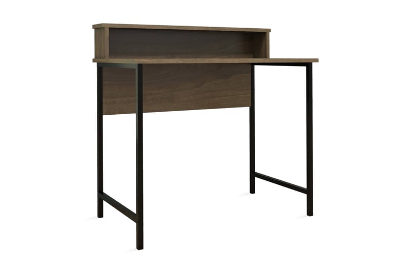 Puqa Design Skrivebord 90 cm med Opbevaring Hylde - Valnøddebrun/Sort - Skrivebord