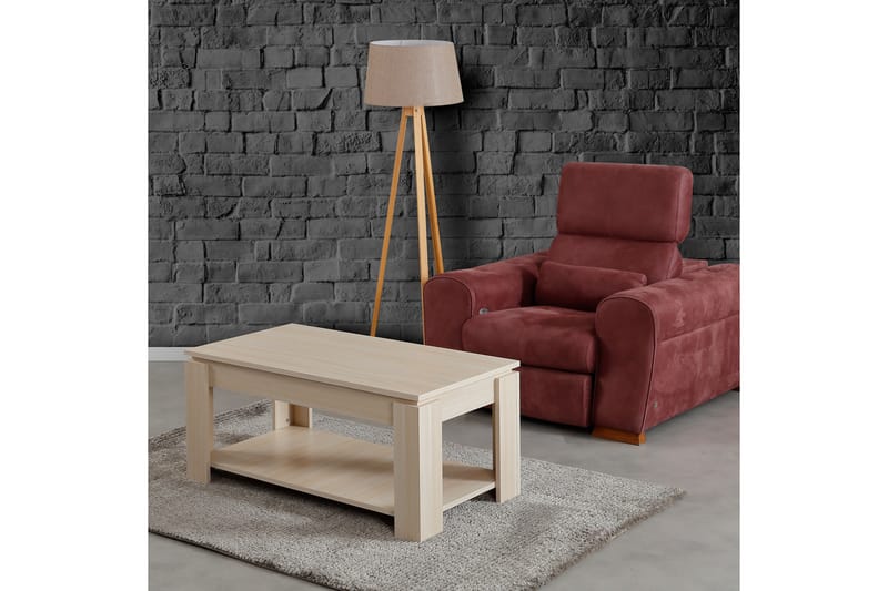 Comfortale Sofabord 104 cm med Opbevaring Hylde - Lyse Egefarvet - Sofabord