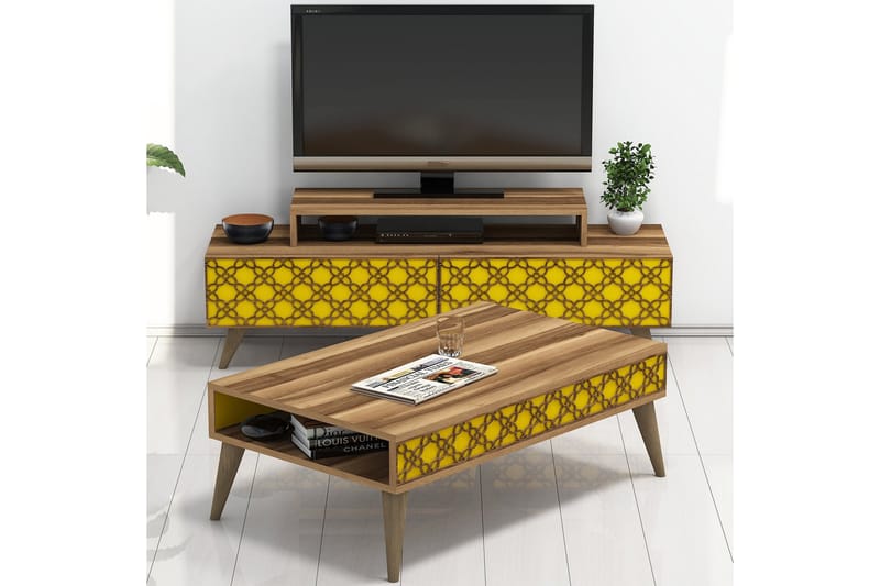 Hovdane TV-møbelsæt 140 cm - Brun / gul - Tv-møbelsæt