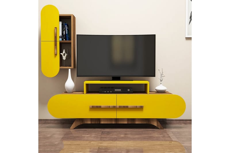 Hovdane TV-møbelsæt 145 cm - Brun / gul - Tv-møbelsæt