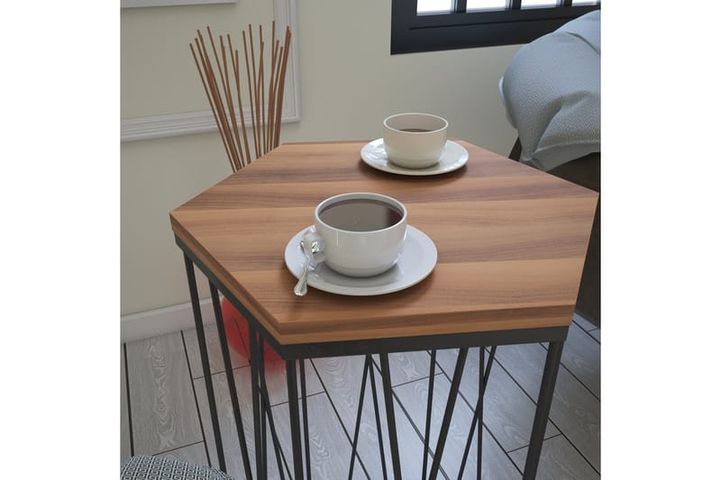 Falan Sidebord 40 cm Hexagon - Valnøddebrun/Sort - Lampebord - Bakkebord & små borde